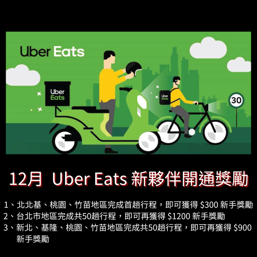 12月 Uber Eats 新夥伴開通獎勵